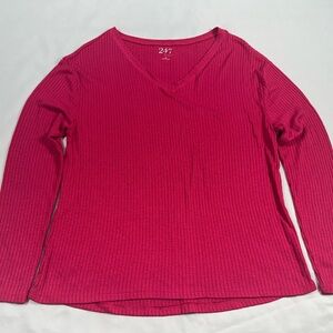 Vibrant Pink Long Sleeve V-Neck Top